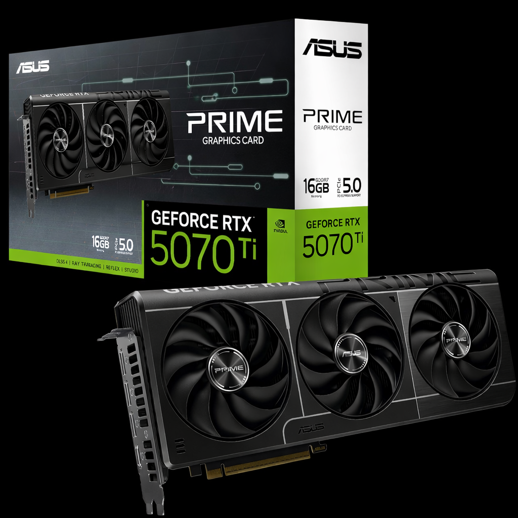 ASUS Prime GeForce RTX 5070 Ti OC 16G GDDR7 Graphics Card - PCIe 5.0,2527MHz Boost Clock, 1 x HDMI 2.1b, 3 x DP 2.1b, 2.5-Slot, Axial-Tech Fans, Dual BIOS, SFF-Ready
