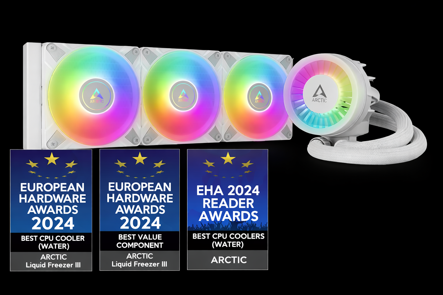 ARCTIC Liquid Freezer III Pro 360 A-RGB (noire) - Refroidisseur CPU AIO, 3 x 120 mm refroidissement à eau, radiateur 38 mm, pompe PWM, ventilateur VRM, AMD AM5/AM4, Intel LGA1851/1700 Cadre de contact