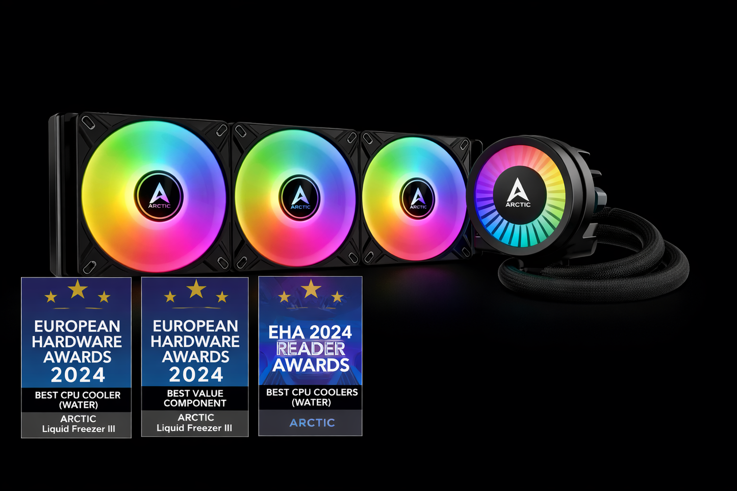 ARCTIC Liquid Freezer III Pro 360 A-RGB (noire) - Refroidisseur CPU AIO, 3 x 120 mm refroidissement à eau, radiateur 38 mm, pompe PWM, ventilateur VRM, AMD AM5/AM4, Intel LGA1851/1700 Cadre de contact
