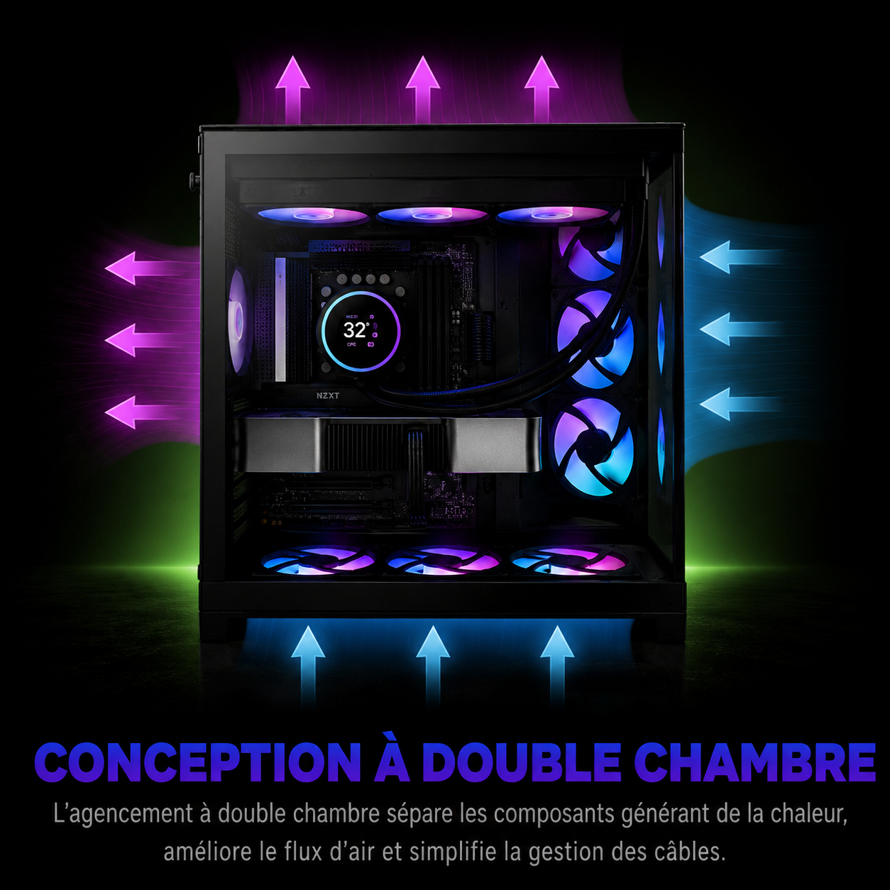 NZXT H9 Flow (2025) — Boîtier Moyen ATX Double Chambre Airflow