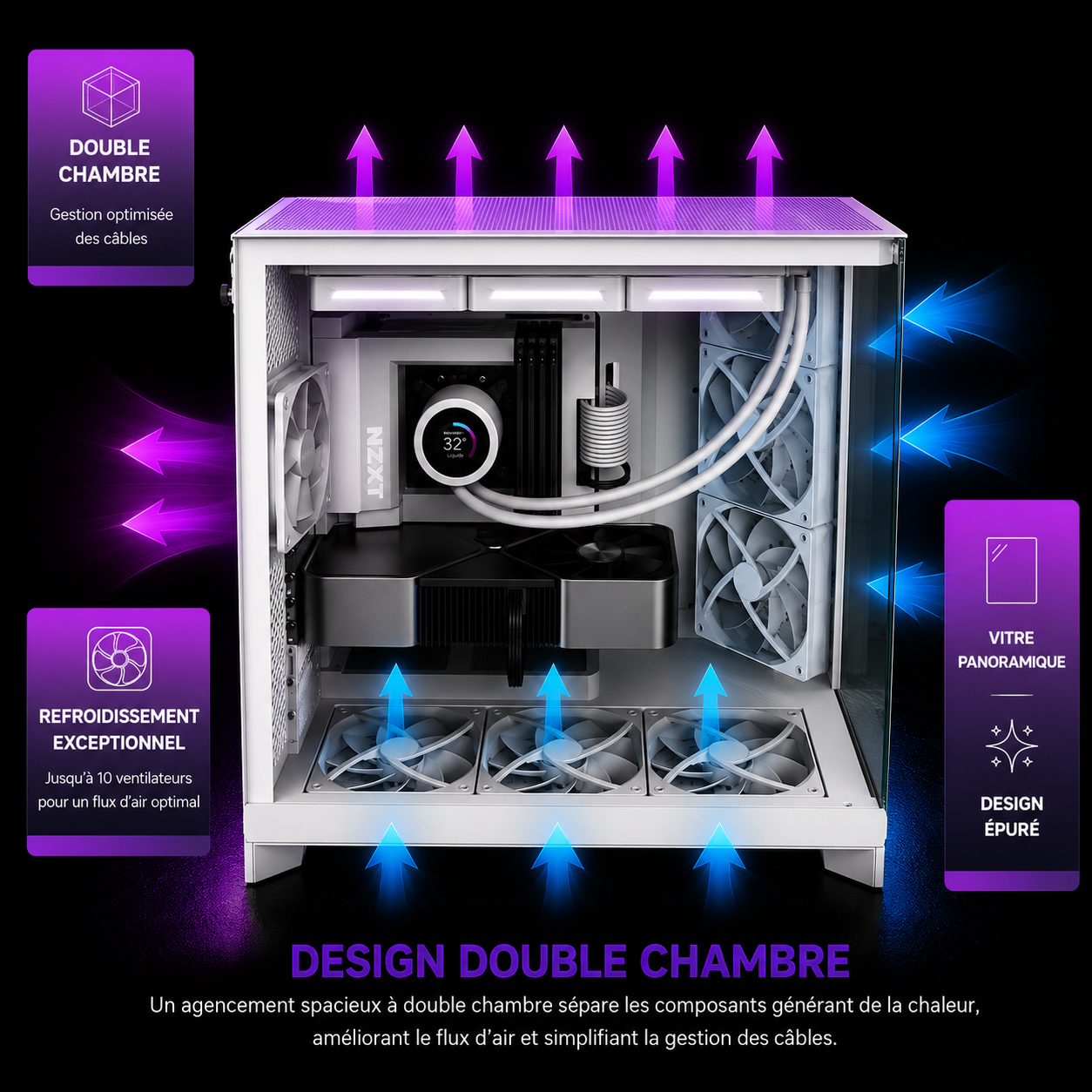 NZXT H9 Flow (2025) — Boîtier Moyen ATX Double Chambre Airflow